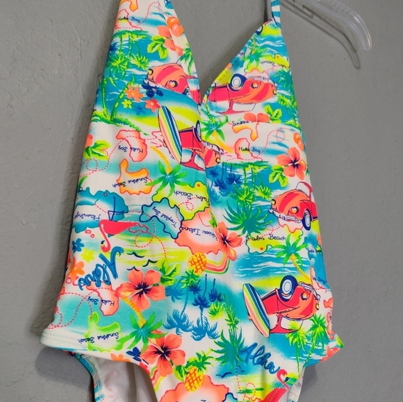 OP  One Piece Tropical Swim Suit Large (10-12) - Picture 2 of 5